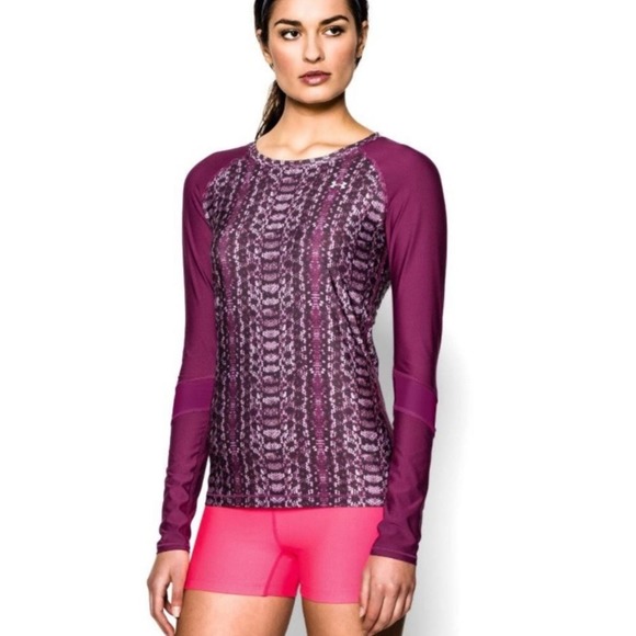 Under Armour Tops - Under Armour Heat Gear Fitted Active Long Sleeve Shirt Top Pink Snakeskin Size L